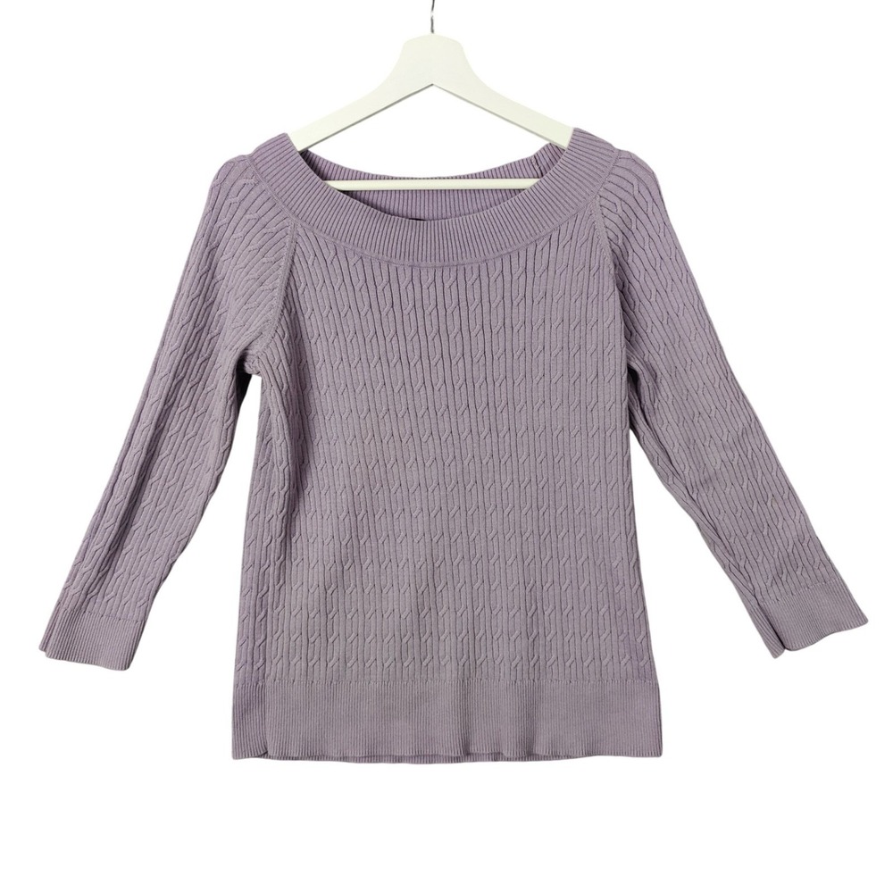 Talbots Womens Preppy Coastal Cable Knit Sweater XL Purple Pima Cotton 3/4 Slv